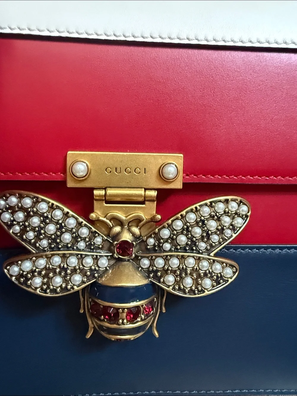 Gucci Tricolor Leather Satchel in Pink, Red, White & Blue